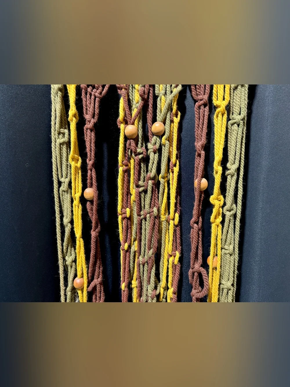 Vintage Handmade Macrame Wall Hanging 18” x 78” Hippie Boho Chic Brown 1970s